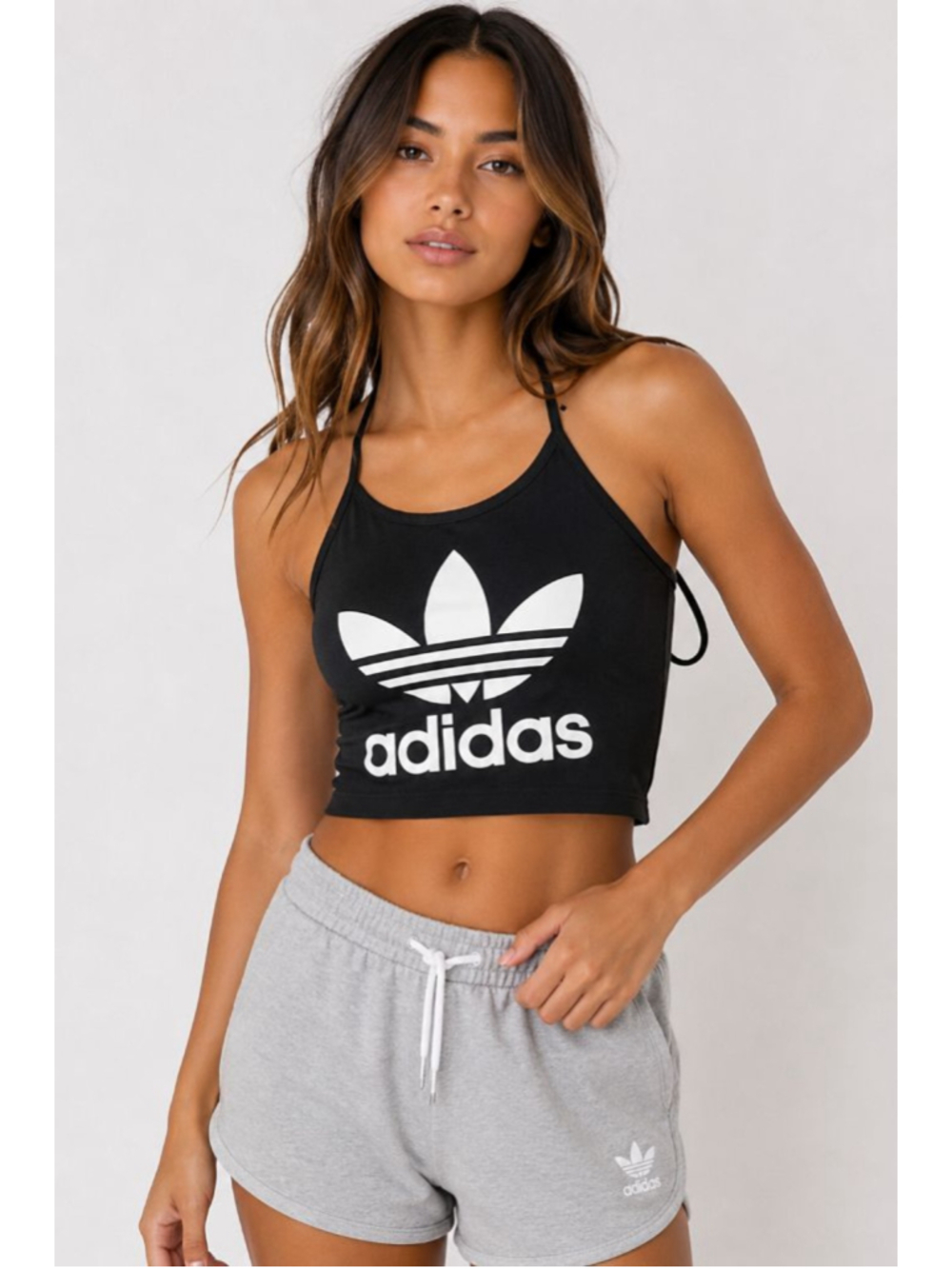 Adidas Originals Trefoil Halter Crop Top Black White Small Y2K Athleisure